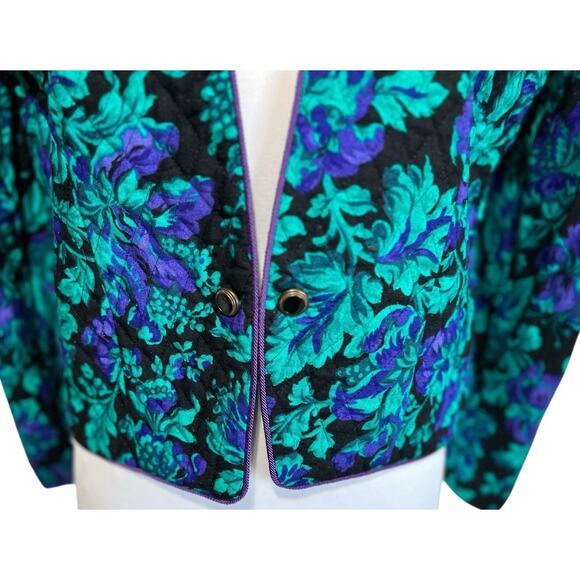 Jeffrey & Dara By Linda Hutley Whimsy Cottage Fall Floral Quilted Crop Jacket L - Picture 3 of 7